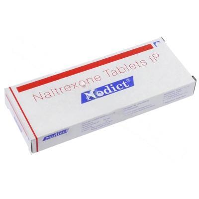 Image of Nodict tablets (Naltrexone) used in addiction recovery, available for online purchase at an affordable price